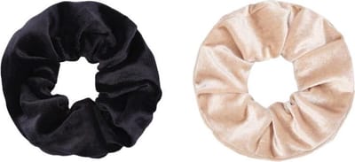 Jumalu scrunchie velvet haarwokkel haarelastiekjes - zwart en beige - 2 stuks