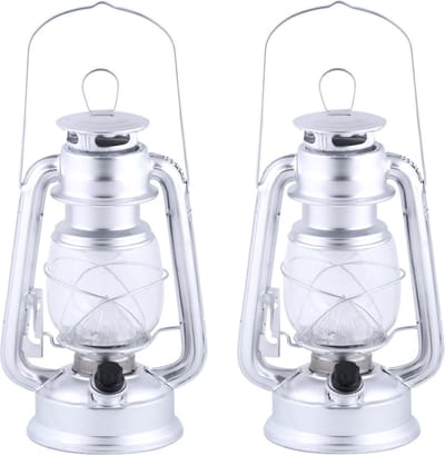 Set van 3x stuks LED stormlantaarn/windlicht zilver op batterijen 11,5 x 15 x 24 cm - Tuin lantaarns met LED verlichting