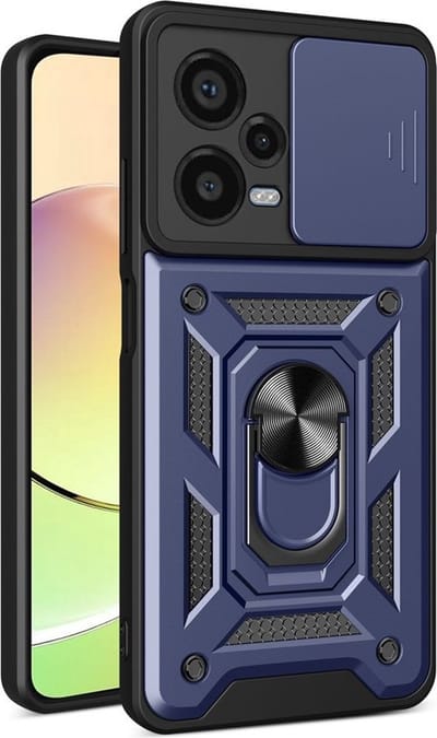 MobyDefend Hoesje - Geschikt voor Xiaomi Redmi Note 12 Pro Plus 5G - Pantsercase Met Draaibare Ring - Blauw
