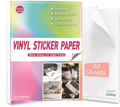Dailygoods- Vinylstickers Waterdicht - Stickerpapier A4 - Afdrukbaar voor Inkjetprinter - Zelfklevend PVC - Geen Lijmresten - Glanzend 50 Vellen
