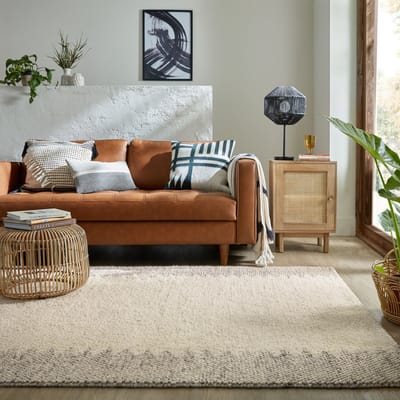 Flycarpets Minerals Uni vloerkleed - Laagpolig - Wol - Bolletjes Kader Modern - Naturel / Creme 160 x 230 cm