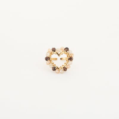 Michelle Bijou, ring, goud, kralen, beige, hart, stainless steel