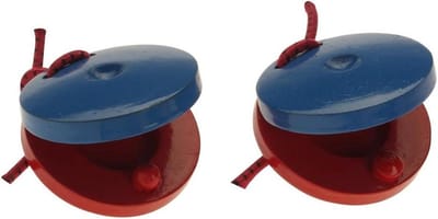 Plastic Castagnetten - Handpercussie Instrument - Muziek Maken - Twee Kleuren Set - 7.6 x 7.6 cm - Blauw Rood