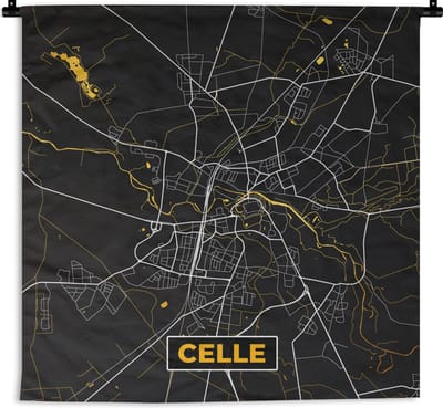 Wandkleed - Wanddoek - Celle – Stadskaart – Gold – Plattegrond – Stadskaart – Kaart - Duitsland - 180x180 cm - Wandtapijt