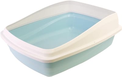 DYNA® Open Kattenbak - Kattenbak met Rand - Kattentoilet Met Schepje - Blauw/Grijs - ‎‎57cm x 43cm x 19cm
