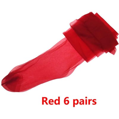 6 Paires Hauts Simples pour Femmes Bas Longs Transparents en Nylon pour Porte-Jarretelles Collants 5 Deniers Pointe Renforcée pour Femmes One Size red