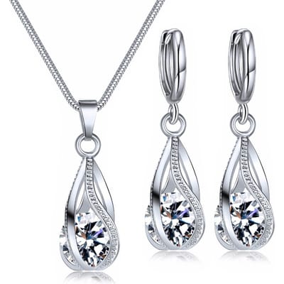Ensemble de colliers et boucles d'oreilles simples et à la mode, en argent, pour mariages, anniversaires, fêtes gray