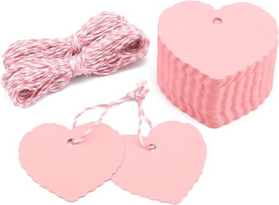 Hartige Kraft Papieren Hanger Tags voor Trouwen en Decoratie - 100 Stuks met Roze en Witte Touw voor Cadeaus en Creatieve Projecten