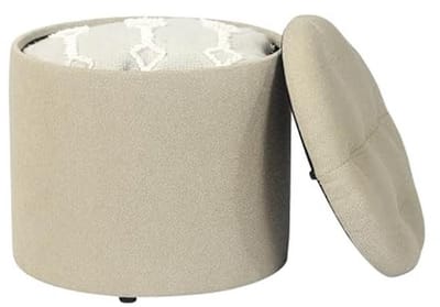 Ronde opbergpoef met afneembaar deksel - stoffen voetensteun voor slaapzaal, woonkamer, bank en slaapkamer - lichtbeige