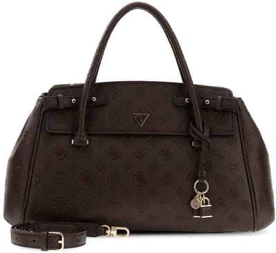 GUESS handtas schoudertas Diana 3 Compartment Satchel Chocolate Logo donkerbruin