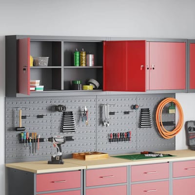 vidaXL - Gereedschapskast - Set - met - plank - 6 - st - Rood - Gepoedercoat - staal
