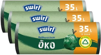 Eco vuilniszakken 35 liter - 12 stuks per rol met trekkoord (verpakking van 3)