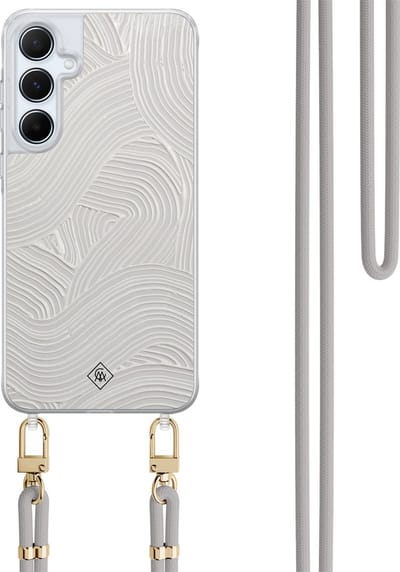 Casimoda® hoesje met koord - Geschikt voor Samsung A55 - Abstract Waves - Afneembaar koord - TPU/polycarbonaat - Grijs