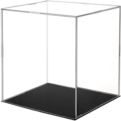 Dailygoods- Vitrine Acryl 20 × 20 × 20 cm - Vitrine met Zwarte Basis - Display Box - Vitrinekast voor Verzameling - Waterdicht - Antistof Afdichting - Displaycase