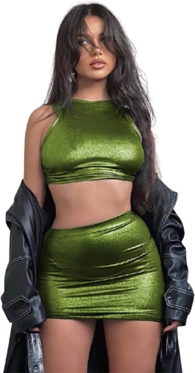 Streetwear set Green Kermit - Top en rokje - Festival - Rave - Erotisch - Spandex