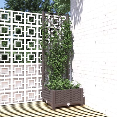 vidaXL - Plantenbak - met - latwerk - 40x40x121,5 - cm - polypropeen - bruin
