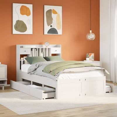 vidaXL - Bed - met - boekenkast - zonder - matras - grenenhout - wit - 135x190 - cm