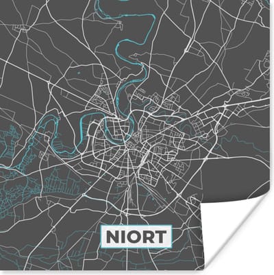 Poster Plattegrond - Stadskaart - Kaart - Niort - Frankrijk - 100x100 cm XXL