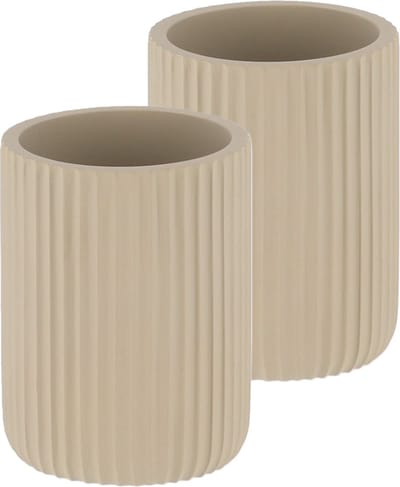 Tendance Tandenborstelbeker 101 series - taupe - geribbeld - PS - 2x - beker badkamer - tandenborstelhouder