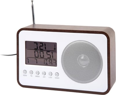 Wekker Radio - Digitale Klok - Wakker Worden - FM Functie - 19.2x6.6x12.5cm - Donker Hout