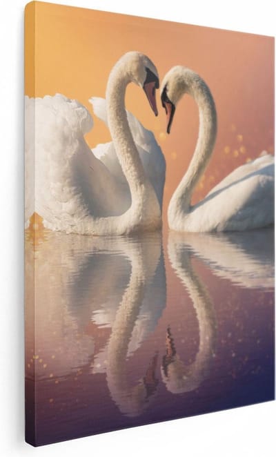 Artaza Canvas Schilderij Zwaan - 30x40 cm - Klein - Muurdecoratie Vogels - Wanddecoratie Liefde - Kamer Accessoires