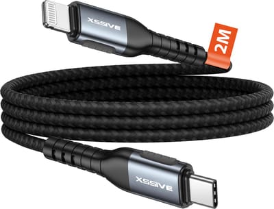 Xssive Gevlochten USB C Kabel - geschikt voor iPhone met Lightning - 27W - 2 Meter - Zwart