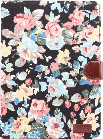 Peachy Wallet Portemonnee Hoes Case Flowerprint Bloemenstofpatroon Kunstleer geschikt voor iPad 10.2 inch - Zwart