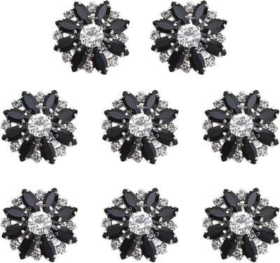 Bloem Decoratieve Gespen - Versieringen Strass - Handwerk Versieren - Uniek Bloem Design - 8 Stuks 25mm - Zwart