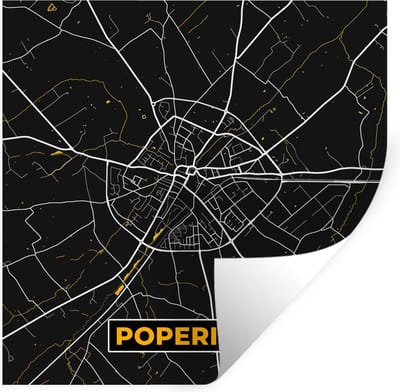 Muurstickers - Sticker Folie - Stadskaart - Poperinge - Black en gold - Plattegrond - Kaart - 100x100 cm - Plakfolie - Muurstickers Kinderkamer - Zelfklevend Behang XXL - Zelfklevend behangpapier - Stickerfolie