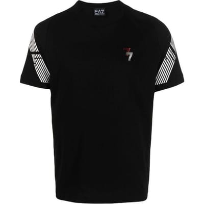 Emporio Armani EA7 SS23 Gestreept Ronde Hals Korte Mouw T-shirt Heren tops Zwart 3RPT03-PJ3BZ-1200 M black