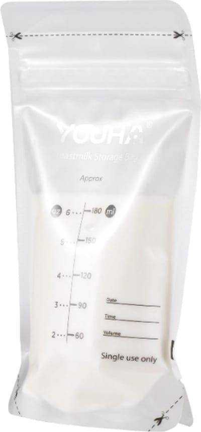 Youha Moedermelk Bewaarzakjes 180 ml - Borstvoeding Bewaarzakjes met Lekvrije Sluitstrip - BPA Vrij - 50 Stuks