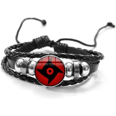Anime Sharingan Oog Armbanden Leuke Q Versie Personages Heren Dames Glazen Metalen Kralen Geweven Leren Armband & Bangle Cadeau black