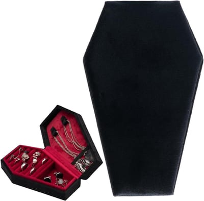 Fluwelen Kist Sieraden - Sieradenhouder Decoratie - Sieraden Opbergen - Gothic Doodskist Vorm - 17.5 x 10.7 x 5.5 cm
