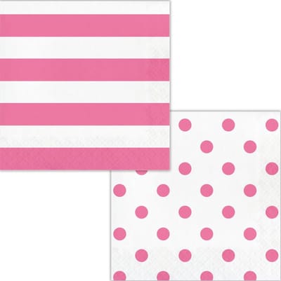 16 servetten met strepen en stippen in snoeproze