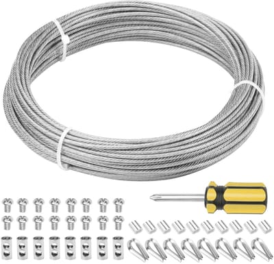 RVS Draadkabel 20 m, 1.5 mm Draadstaalset met Klem, Aluminium Moffen en Spanning, Ideaal voor Klimplanten en Tuinprojecten