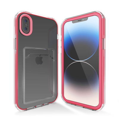 Transparant hoesje geschikt voor iPhone X / Xs / 10 hoesje - Roze hoesje met pashouder hoesje bumper - Doorzichtig case hoesje met shockproof bumpers