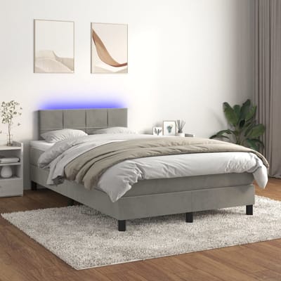 vidaXL - Boxspring - met - matras - en - LED - fluweel - lichtgrijs - 120x200 - cm