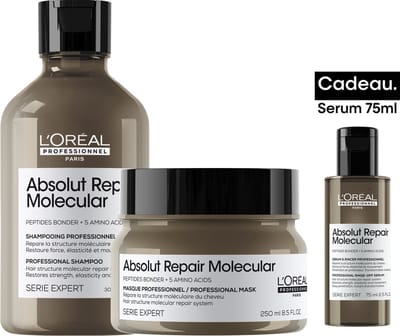 L'Oréal Professionnel Absolut Repair Molecular Bundel + cadeau - Shampoo 300ml, Masker 250ml en Rinse-Off serum 75ml cadeau - Voordeelverpakking