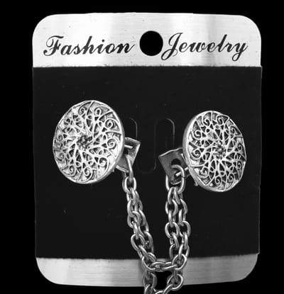Vestsluiting - clip met dubbel ketting - Symbool - Mandala - voor - vest - sjaal - omslagdoek in kleur antiek zilver look.