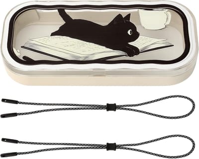 Hardcase brillenkoker voor dames met reinigingsdoekje - transparante brillendoos voor kattenliefhebbers - opvouwbaar en draagbaar etui van kunststof met band voor meisjes