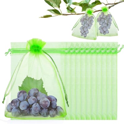 Organza beschermzakken 50 stuks 15 x 20 cm groen - zakken met trekkoord voor fruit en planten in de tuin