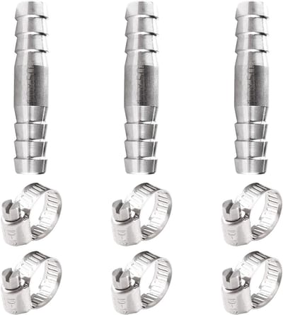 3x Rechte Slangkoppeling 10mm RVS - Slangaansluiting met 6 Slangklemmen voor Lucht, Gas en Water