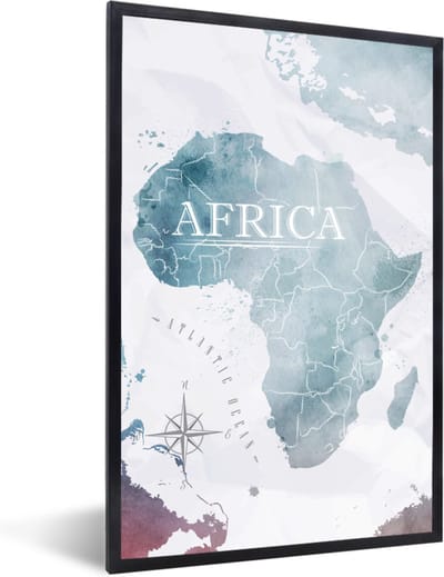 Poster in lijst - Fotolijst 60x90 cm - Posters - Wereldkaart - Afrika - Blauw - Posterlijst zwart - Decoratie - Wanddecoratie woonkamer - Muurdecoratie slaapkamer