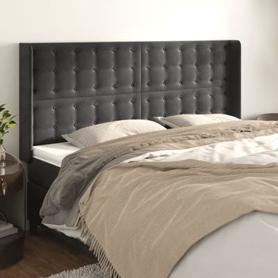 vidaXL - Hoofdbord - met - randen - 163x16x118/128 - cm - fluweel - donkergrijs