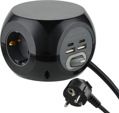 Stekkerblok Kubus met 3 Stopcontacten en 4 USB Poorten (USB-C en USB-A)