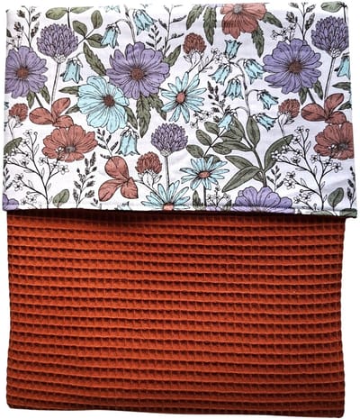 Wiegdeken wafelstof terra - terracotta - katoen bloemen - 70 x 100 cm - babydeken - Handgemaakt - Handmade - 100% katoen
