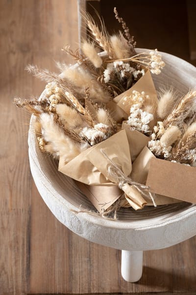 J-Line bundel Gedroogde Bloemen In Papier Wrap - jute - naturel - 2 st.