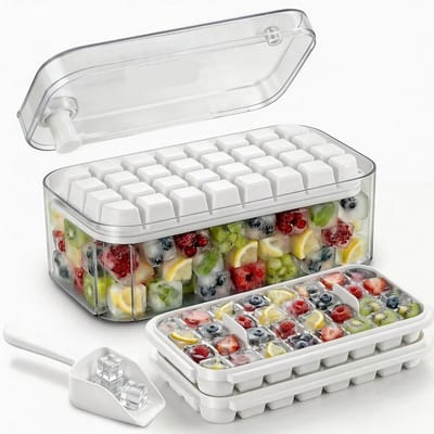 carmdering - Eiswürfelbehälter - Ijsblokjesbak -IJsblokjes vorm met bakje en deksel - IJsblokmaker met schep - IJsblokjeshouder - Cube Tray - eenvoudig drukken om het ijs los te maken - Zomer - cocktail, whiskey, koffie