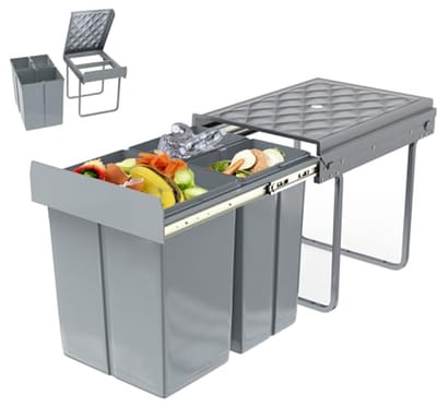 Inbouwafvalemmer voor Keuken met 3 Vakken - Uittrekbaar, 2 x 10L + 1 x 20L - Efficiënte Afvalscheiding