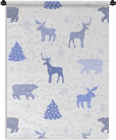 Wandkleed - Wanddoek - Hert - Patroon - Sneeuw - 90x120 cm - Wandtapijt